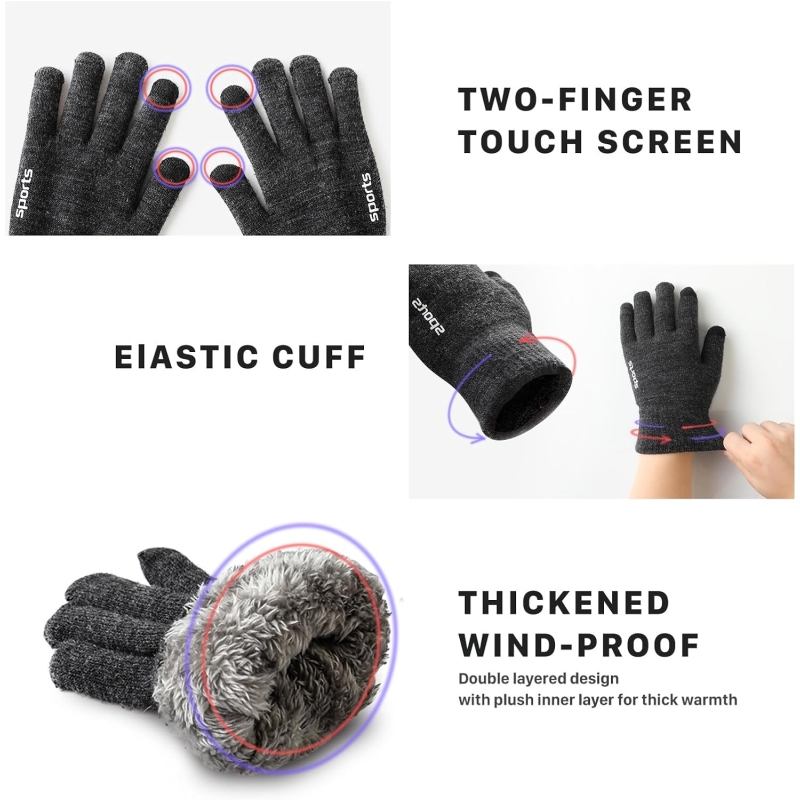 Premillow Winter Gloves - Gloves for Men Women, Wool Fleece Liner Gloves with Touchscreen, Warm Knit Gloves for Cold Weather - Image 4